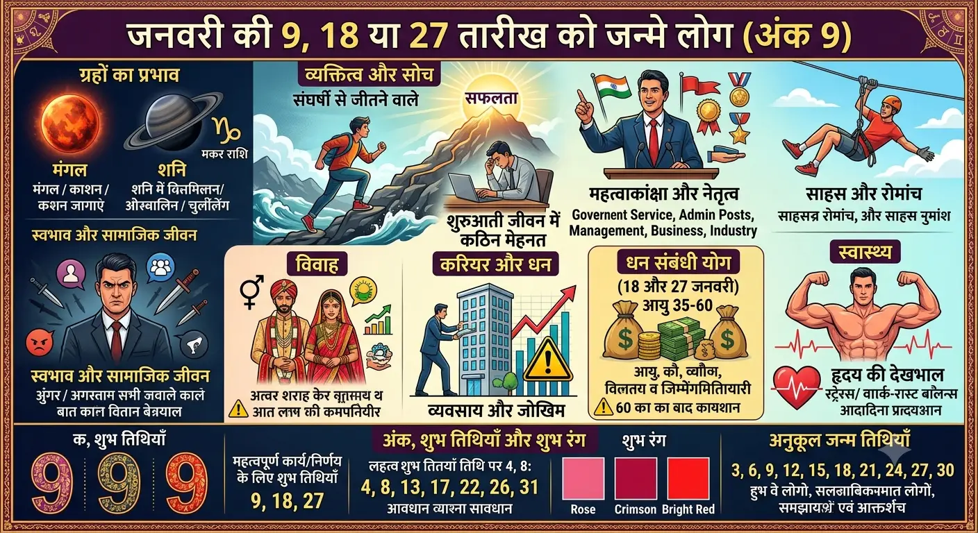जनवरी में जन्मे अंक 9 वाले लोग — मूलांक 9 अंक ज्योतिष गाइड